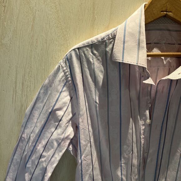 Bugatchi Men's Long Sleeve Pink Stripe Button Up Shirt Shaped Fit large? - Picture 3 of 7